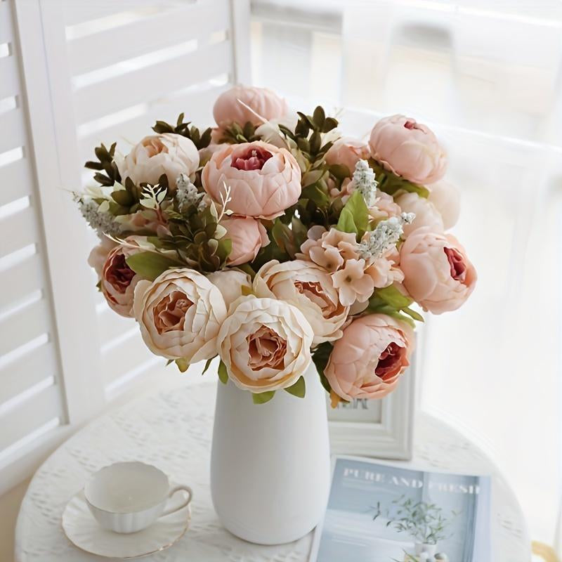 Artificial Peony Flower Bouquet, 1 Count Romantic Faux Flower Bouquet, Decorative Flowers for Home Party Wedding, Home Decor Supplies, Fruit, Teen Girl Gifts