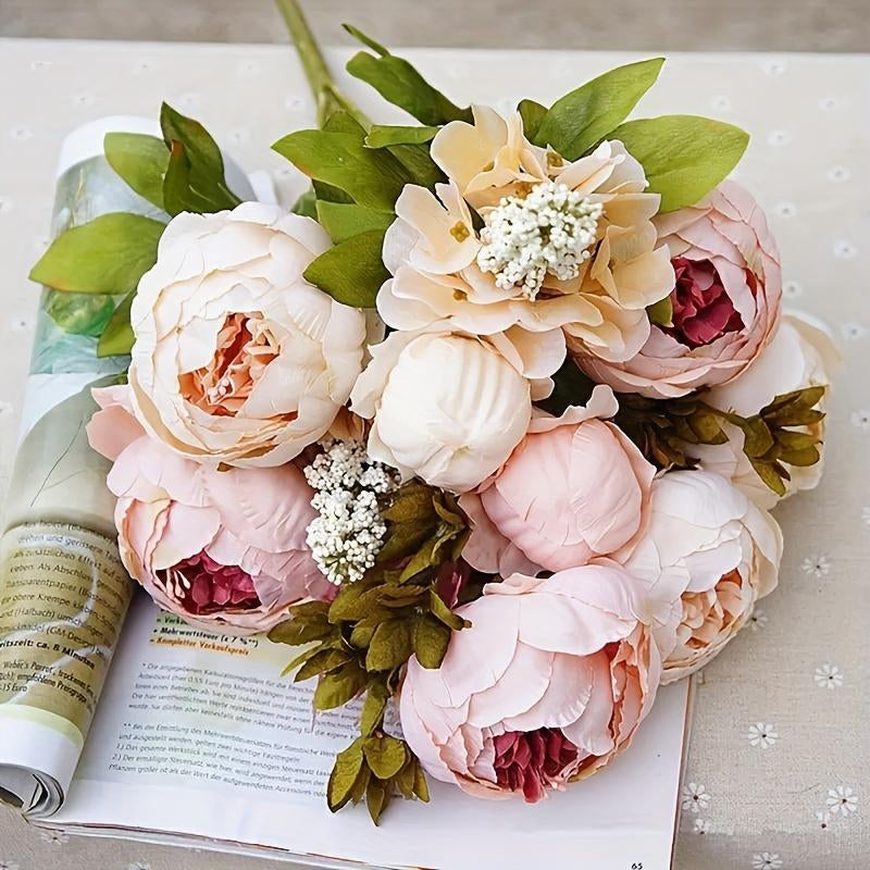 Artificial Peony Flower Bouquet, 1 Count Romantic Faux Flower Bouquet, Decorative Flowers for Home Party Wedding, Home Decor Supplies, Fruit, Teen Girl Gifts