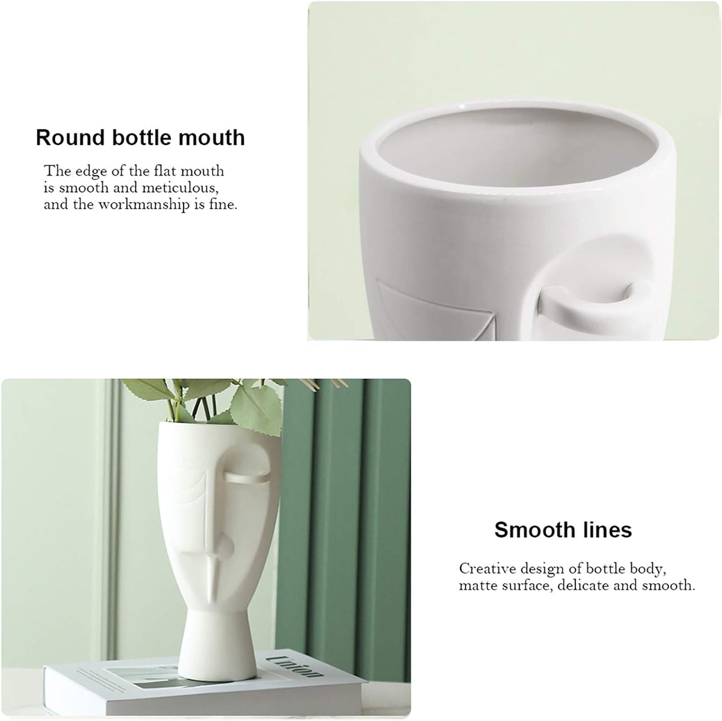9.9Inch High Ceramic Face Art Vase - Hand Made Flowerpot for Easter Decor, Cylindrical Face Planter with Textured Surface