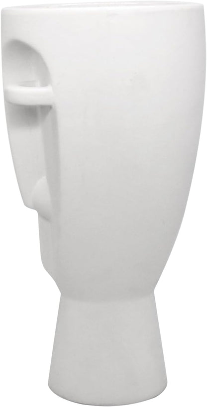 9.9Inch High Ceramic Face Art Vase - Hand Made Flowerpot for Easter Decor, Cylindrical Face Planter with Textured Surface