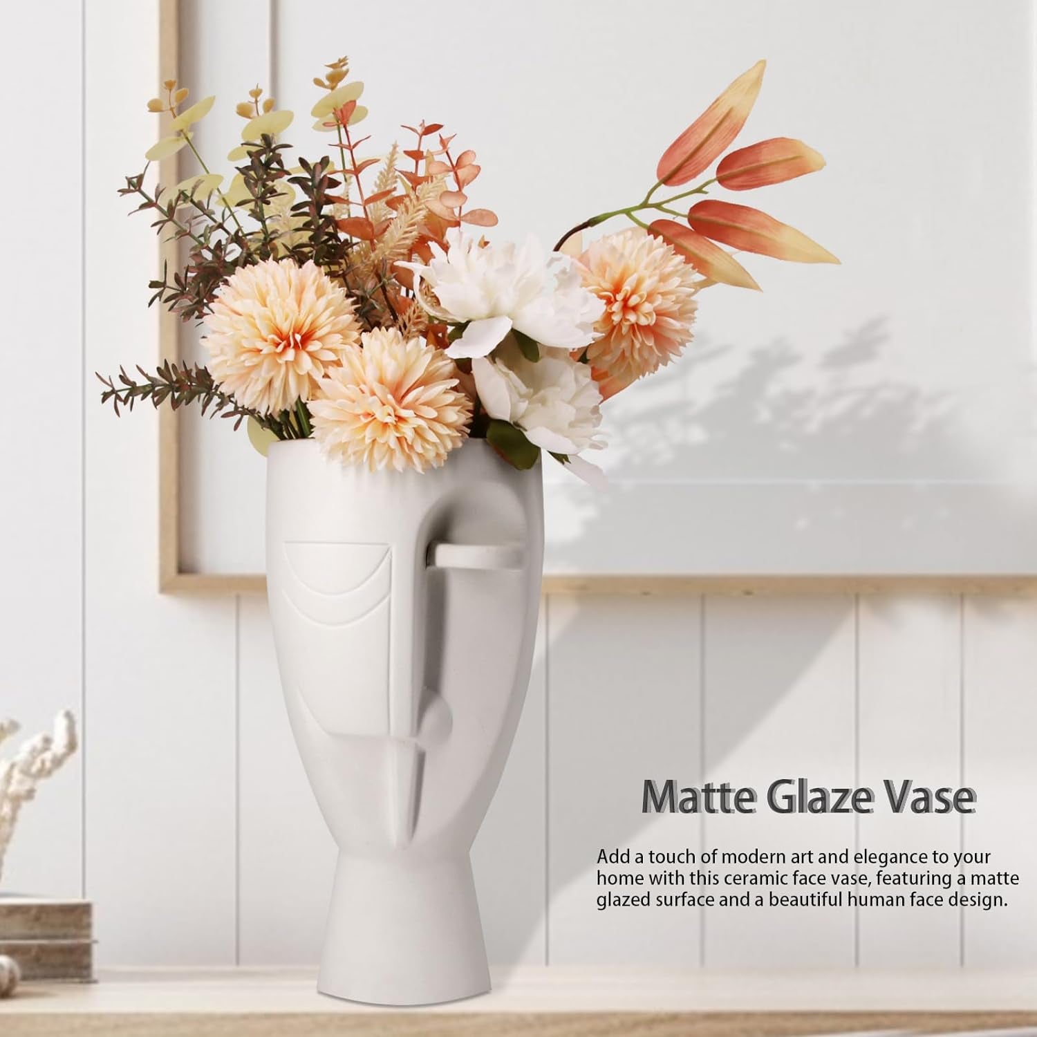9.9Inch High Ceramic Face Art Vase - Hand Made Flowerpot for Easter Decor, Cylindrical Face Planter with Textured Surface